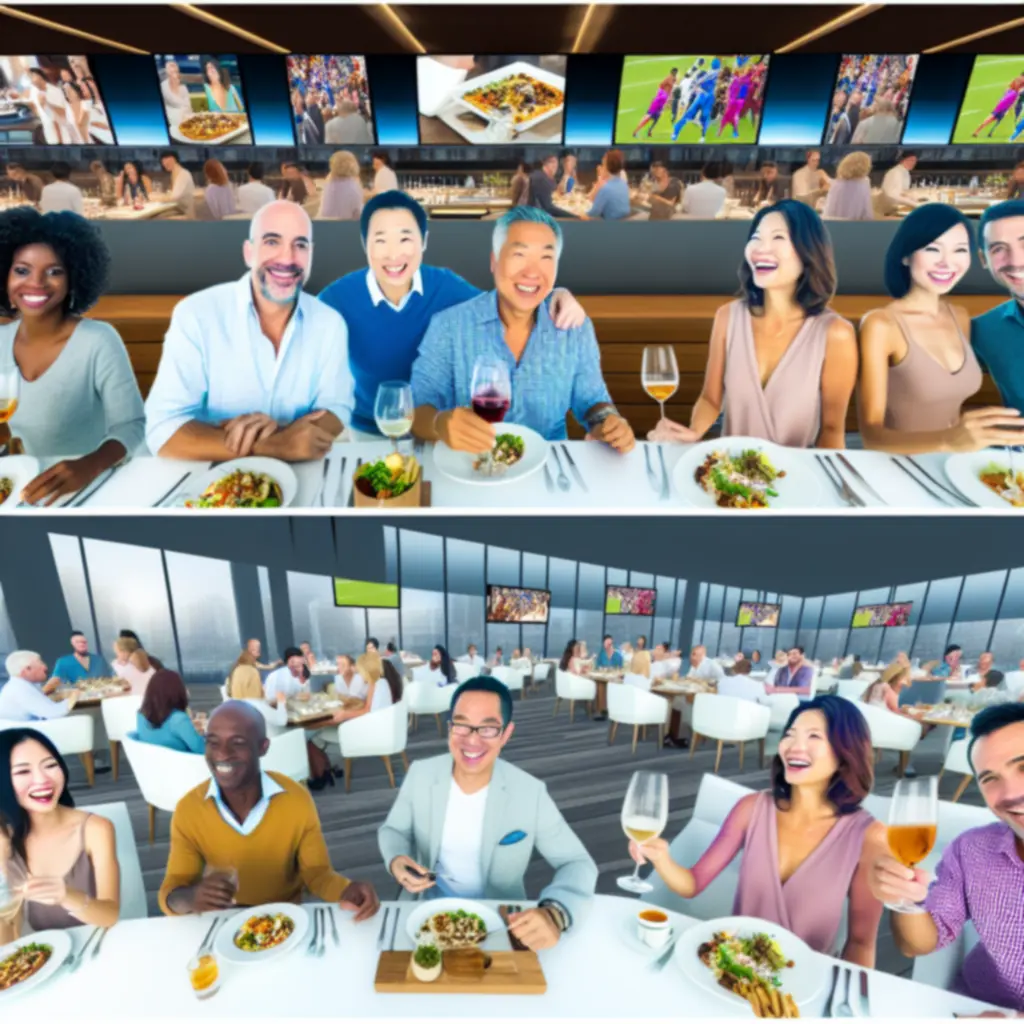 Galeria ujęć dań, koktajli i nowoczesnego wnętrza lounge