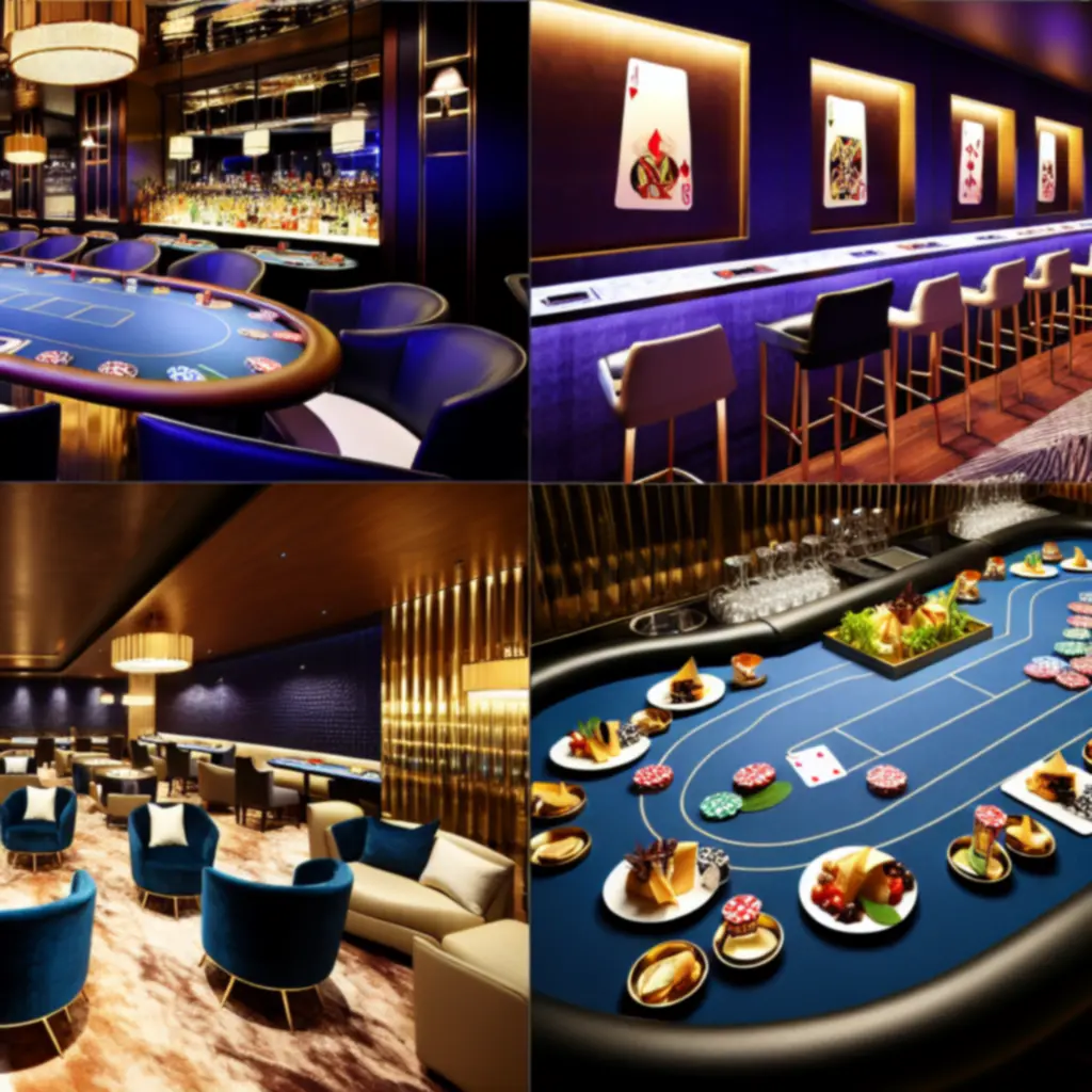 Elegancki stolik w lounge z kartami, żetonami i koktajlami w ciepłym świetle